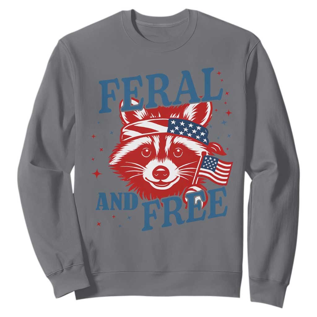 Funny Feral and Free Raccoon Sweatshirt Patriotic Bandana Animal 4th of July US Flag TS02 Charcoal Print Your Wear