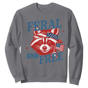 Funny Feral and Free Raccoon Sweatshirt Patriotic Bandana Animal 4th of July US Flag TS02 Charcoal Print Your Wear