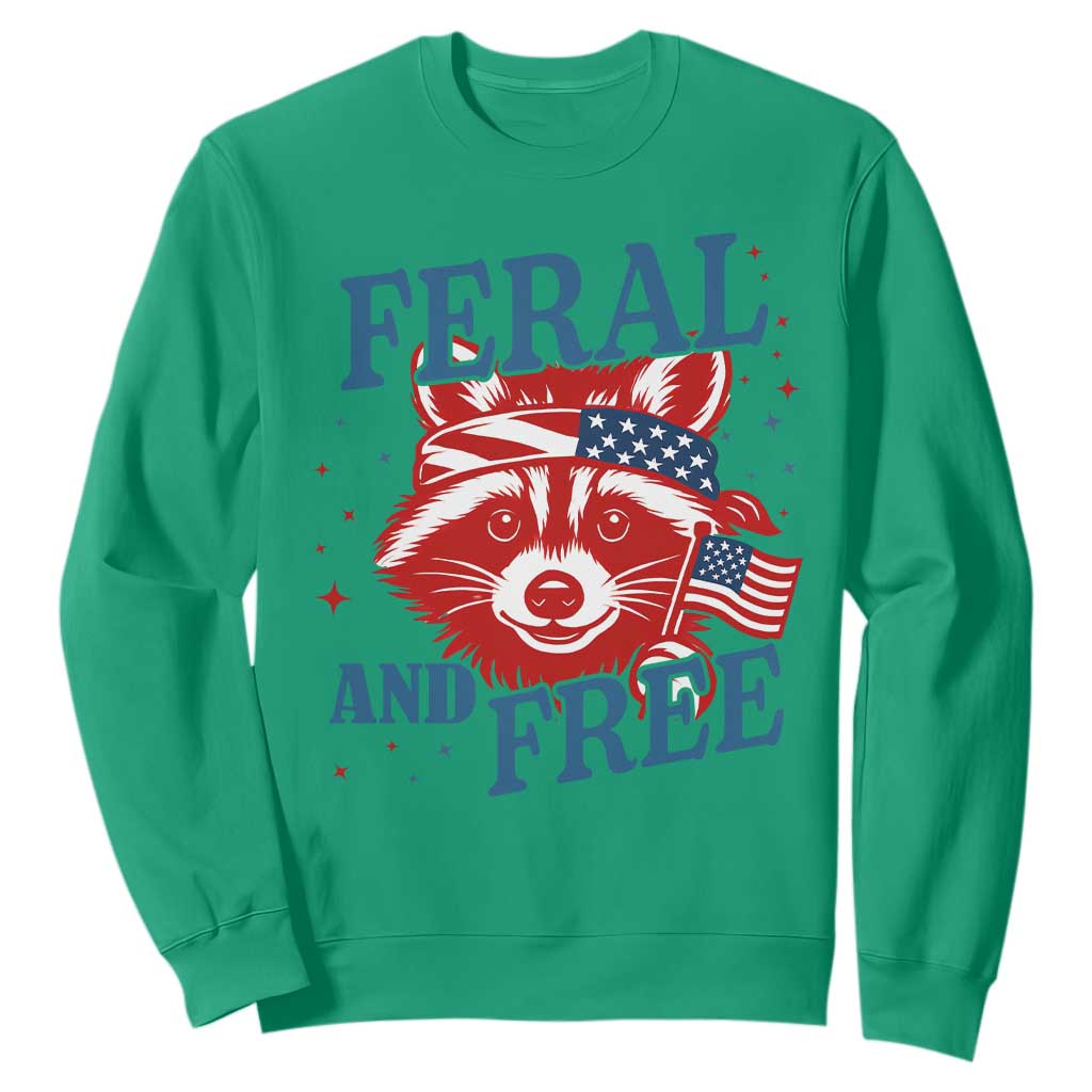 Funny Feral and Free Raccoon Sweatshirt Patriotic Bandana Animal 4th of July US Flag TS02 Irish Green Print Your Wear