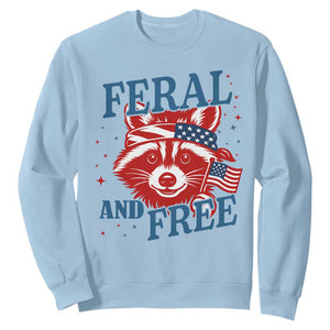 Funny Feral and Free Raccoon Sweatshirt Patriotic Bandana Animal 4th of July US Flag TS02 Light Blue Print Your Wear