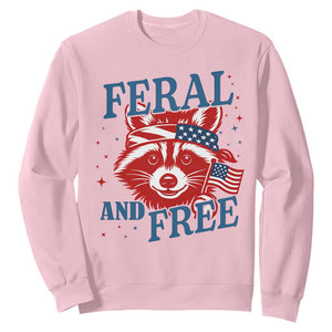 Funny Feral and Free Raccoon Sweatshirt Patriotic Bandana Animal 4th of July US Flag TS02 Light Pink Print Your Wear