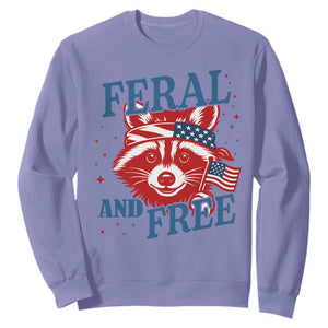 Funny Feral and Free Raccoon Sweatshirt Patriotic Bandana Animal 4th of July US Flag TS02 Violet Print Your Wear