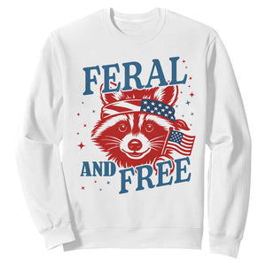 Funny Feral and Free Raccoon Sweatshirt Patriotic Bandana Animal 4th of July US Flag TS02 White Print Your Wear