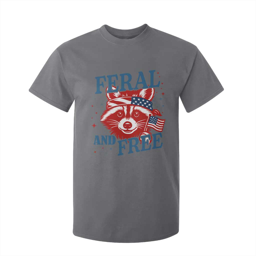 Funny Feral and Free Raccoon T Shirt For Kid Patriotic Bandana Animal 4th of July US Flag TS02 Charcoal Print Your Wear