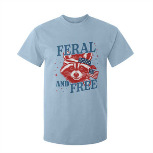 Funny Feral and Free Raccoon T Shirt For Kid Patriotic Bandana Animal 4th of July US Flag TS02 Light Blue Print Your Wear