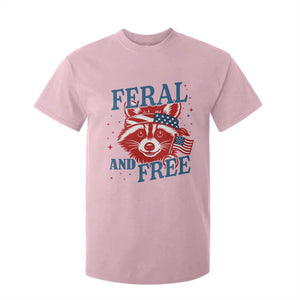 Funny Feral and Free Raccoon T Shirt For Kid Patriotic Bandana Animal 4th of July US Flag TS02 Light Pink Print Your Wear