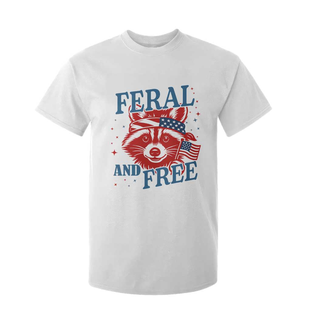 Funny Feral and Free Raccoon T Shirt For Kid Patriotic Bandana Animal 4th of July US Flag TS02 White Print Your Wear