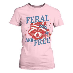 Funny Feral and Free Raccoon T Shirt For Women Patriotic Bandana Animal 4th of July US Flag TS02 Light Pink Print Your Wear