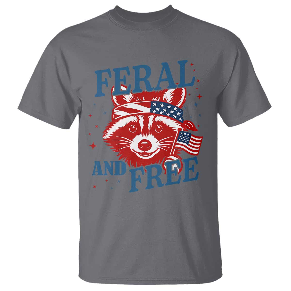 Funny Feral and Free Raccoon T Shirt Patriotic Bandana Animal 4th of July US Flag TS02 Charcoal Print Your Wear