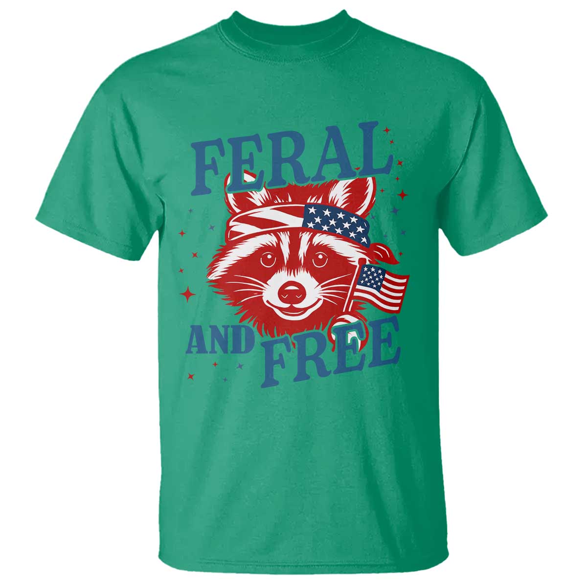 Funny Feral and Free Raccoon T Shirt Patriotic Bandana Animal 4th of July US Flag TS02 Irish Green Print Your Wear