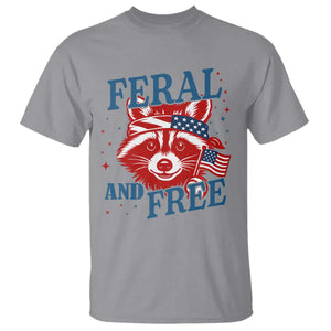 Funny Feral and Free Raccoon T Shirt Patriotic Bandana Animal 4th of July US Flag TS02 Sport Gray Print Your Wear