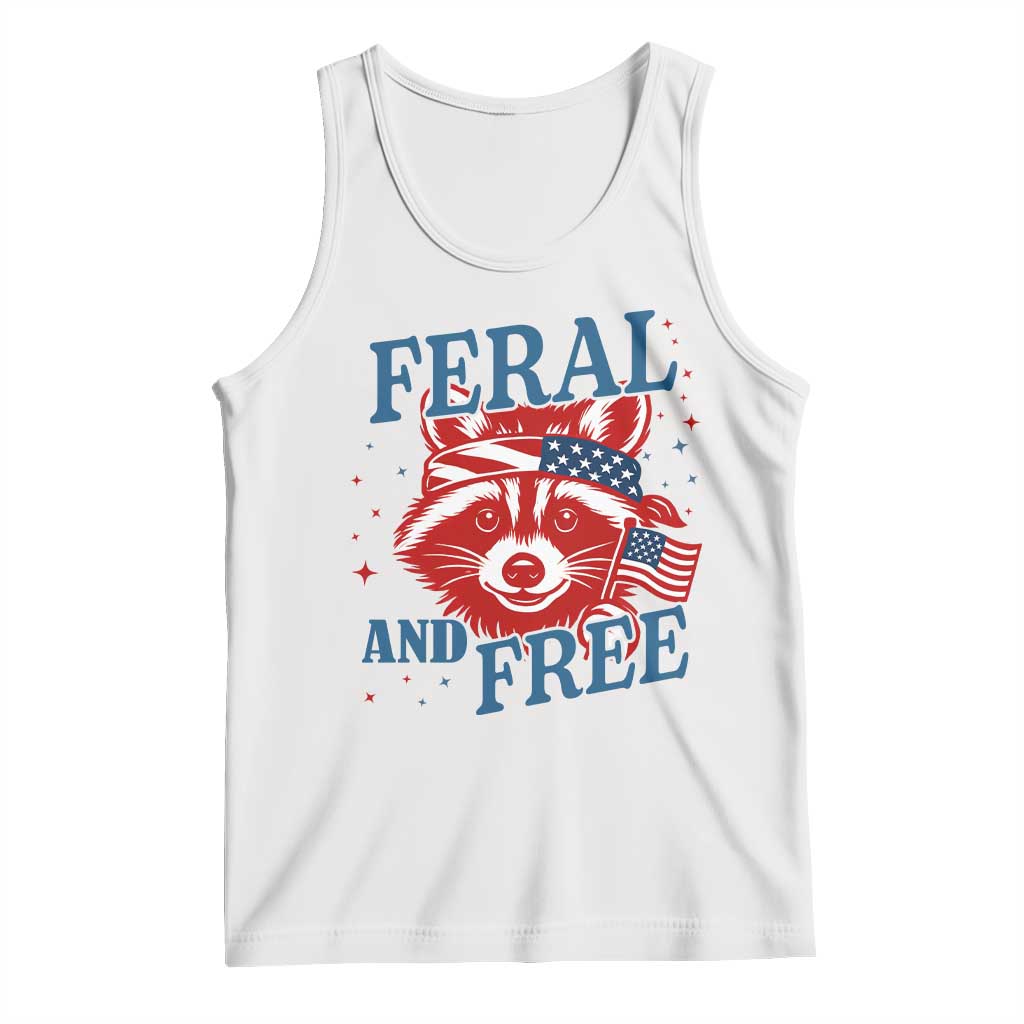 Funny Feral and Free Raccoon Tank Top Patriotic Bandana Animal 4th of July US Flag TS02 White Print Your Wear