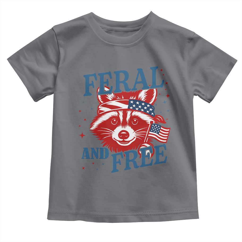 Funny Feral and Free Raccoon Toddler T Shirt Patriotic Bandana Animal 4th of July US Flag TS02 Charcoal Print Your Wear