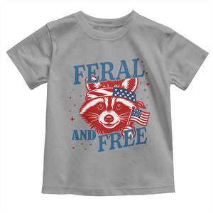 Funny Feral and Free Raccoon Toddler T Shirt Patriotic Bandana Animal 4th of July US Flag TS02 Sport Gray Print Your Wear