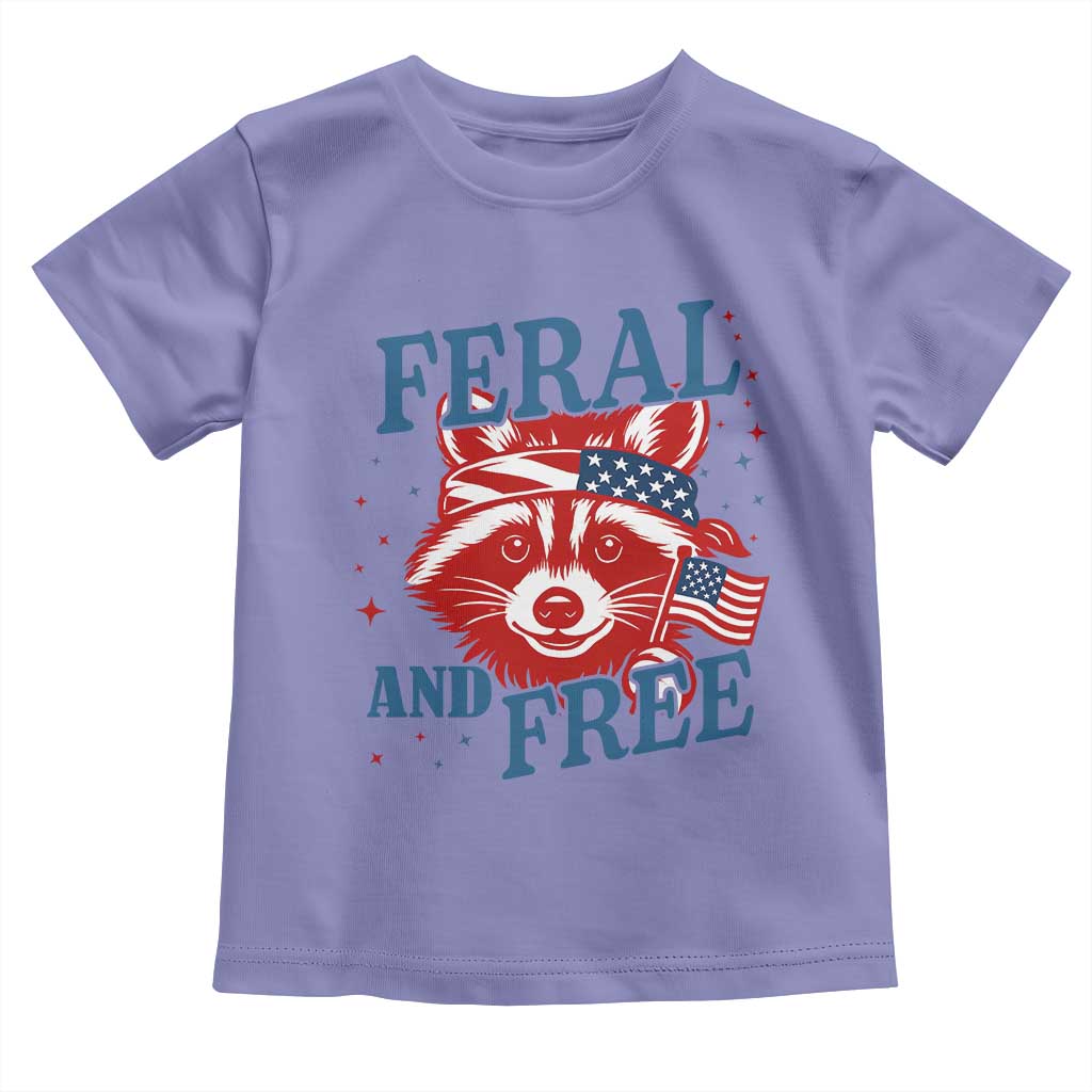 Funny Feral and Free Raccoon Toddler T Shirt Patriotic Bandana Animal 4th of July US Flag TS02 Violet Print Your Wear
