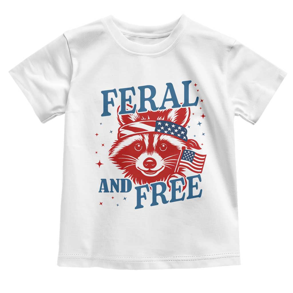 Funny Feral and Free Raccoon Toddler T Shirt Patriotic Bandana Animal 4th of July US Flag TS02 White Print Your Wear