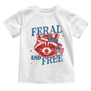 Funny Feral and Free Raccoon Toddler T Shirt Patriotic Bandana Animal 4th of July US Flag TS02 White Print Your Wear