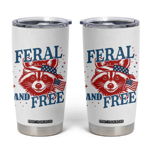 Funny Feral and Free Raccoon Tumbler Cup Patriotic Bandana Animal 4th of July US Flag TS02 White Print Your Wear