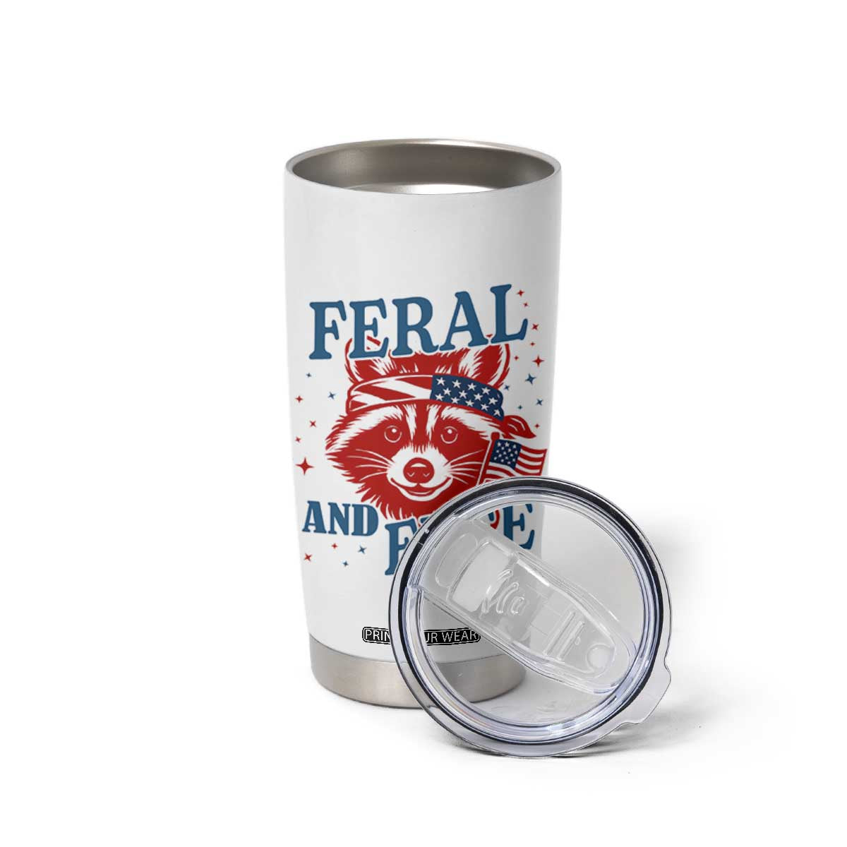 Funny Feral and Free Raccoon Tumbler Cup Patriotic Bandana Animal 4th of July US Flag TS02 Print Your Wear
