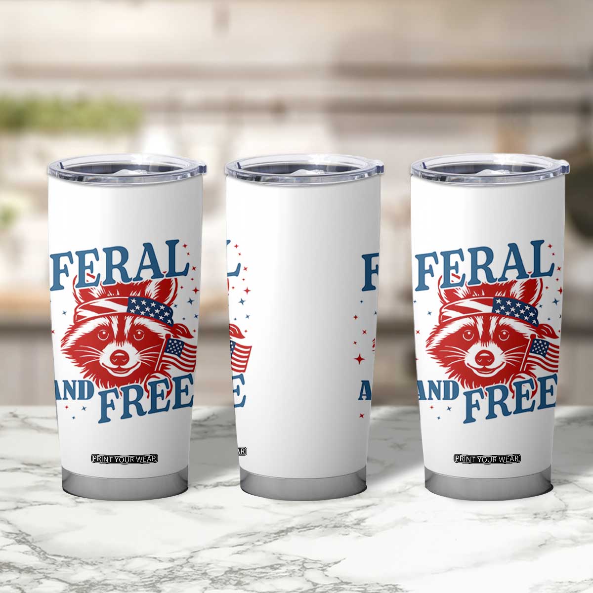 Funny Feral and Free Raccoon Tumbler Cup Patriotic Bandana Animal 4th of July US Flag TS02 Print Your Wear