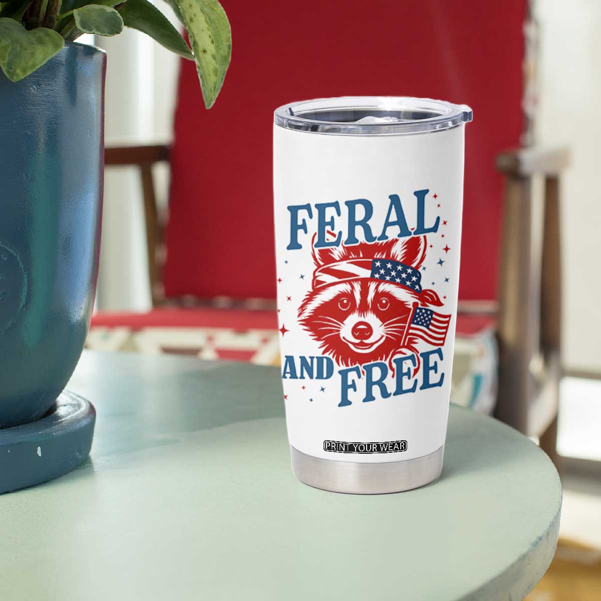 Funny Feral and Free Raccoon Tumbler Cup Patriotic Bandana Animal 4th of July US Flag TS02 Print Your Wear