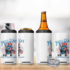 Funny Festive Feral and Pregnant 4 in 1 Can Cooler Tumbler Running On Freedom And Cravings 4th of July Maternity Raccoon TS11 Print Your Wear
