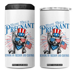 Funny Festive Feral and Pregnant 4 in 1 Can Cooler Tumbler Running On Freedom And Cravings 4th of July Maternity Raccoon TS11 One Size: 16 oz White Print Your Wear