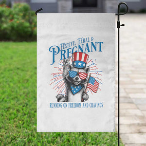 Funny Festive Feral and Pregnant Garden Flag Running On Freedom And Cravings 4th of July Maternity Raccoon TS11 Print Your Wear