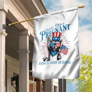 Funny Festive Feral and Pregnant Garden Flag Running On Freedom And Cravings 4th of July Maternity Raccoon TS11 Print Your Wear