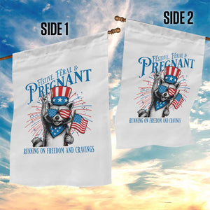 Funny Festive Feral and Pregnant Garden Flag Running On Freedom And Cravings 4th of July Maternity Raccoon TS11 Print Your Wear