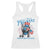 Funny Festive Feral and Pregnant Racerback Tank Top Running On Freedom And Cravings 4th of July Maternity Raccoon TS11 White Print Your Wear