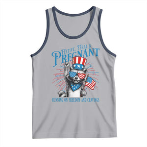 Funny Festive Feral and Pregnant Tank Top Running On Freedom And Cravings 4th of July Maternity Raccoon TS11 Athletic Heather Navy Print Your Wear