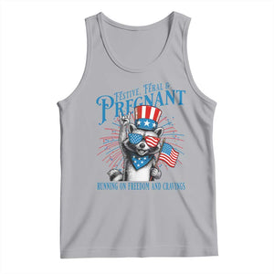 Funny Festive Feral and Pregnant Tank Top Running On Freedom And Cravings 4th of July Maternity Raccoon TS11 Athletic Heather Print Your Wear