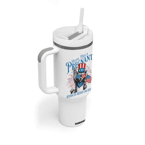 Funny Festive Feral and Pregnant Tumbler With Handle Running On Freedom And Cravings 4th of July Maternity Raccoon TS11 Print Your Wear