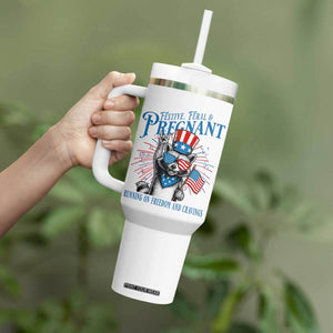 Funny Festive Feral and Pregnant Tumbler With Handle Running On Freedom And Cravings 4th of July Maternity Raccoon TS11 Print Your Wear