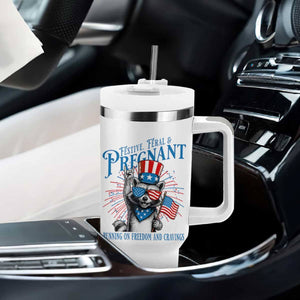 Funny Festive Feral and Pregnant Tumbler With Handle Running On Freedom And Cravings 4th of July Maternity Raccoon TS11 Print Your Wear