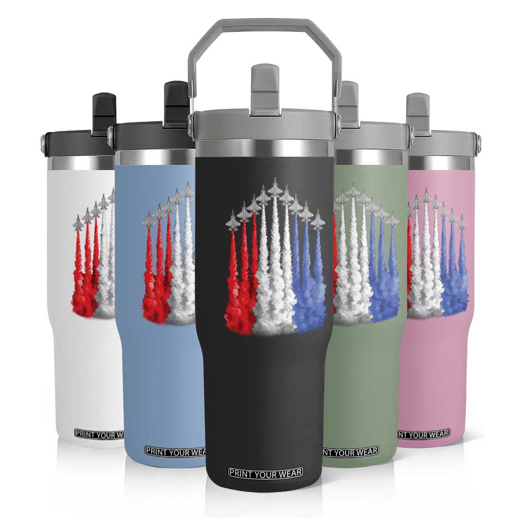 Funny Fighter Jet Airplane American Flag 4th Of July Flip Straw Tumbler TS11 Print Your Wear