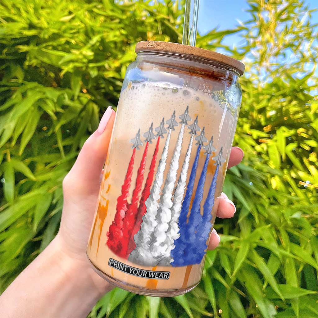 Funny Fighter Jet Airplane American Flag 4th Of July Glass Can TS11 Print Your Wear