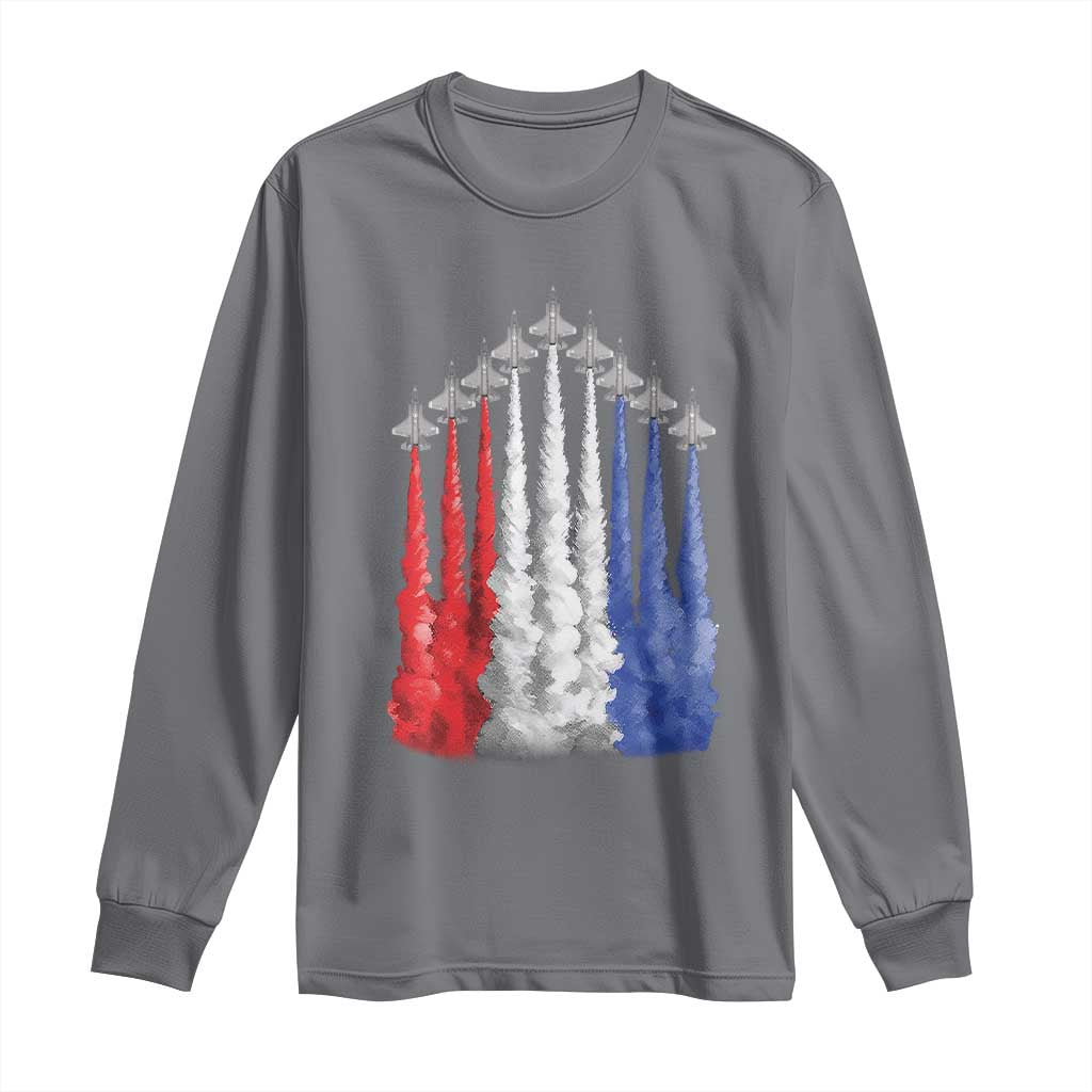 Funny Fighter Jet Airplane American Flag 4th Of July Long Sleeve Shirt TS11 Charcoal Print Your Wear