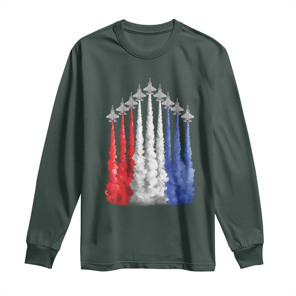 Funny Fighter Jet Airplane American Flag 4th Of July Long Sleeve Shirt TS11 Dark Forest Green Print Your Wear