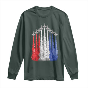Funny Fighter Jet Airplane American Flag 4th Of July Long Sleeve Shirt TS11 Dark Forest Green Print Your Wear