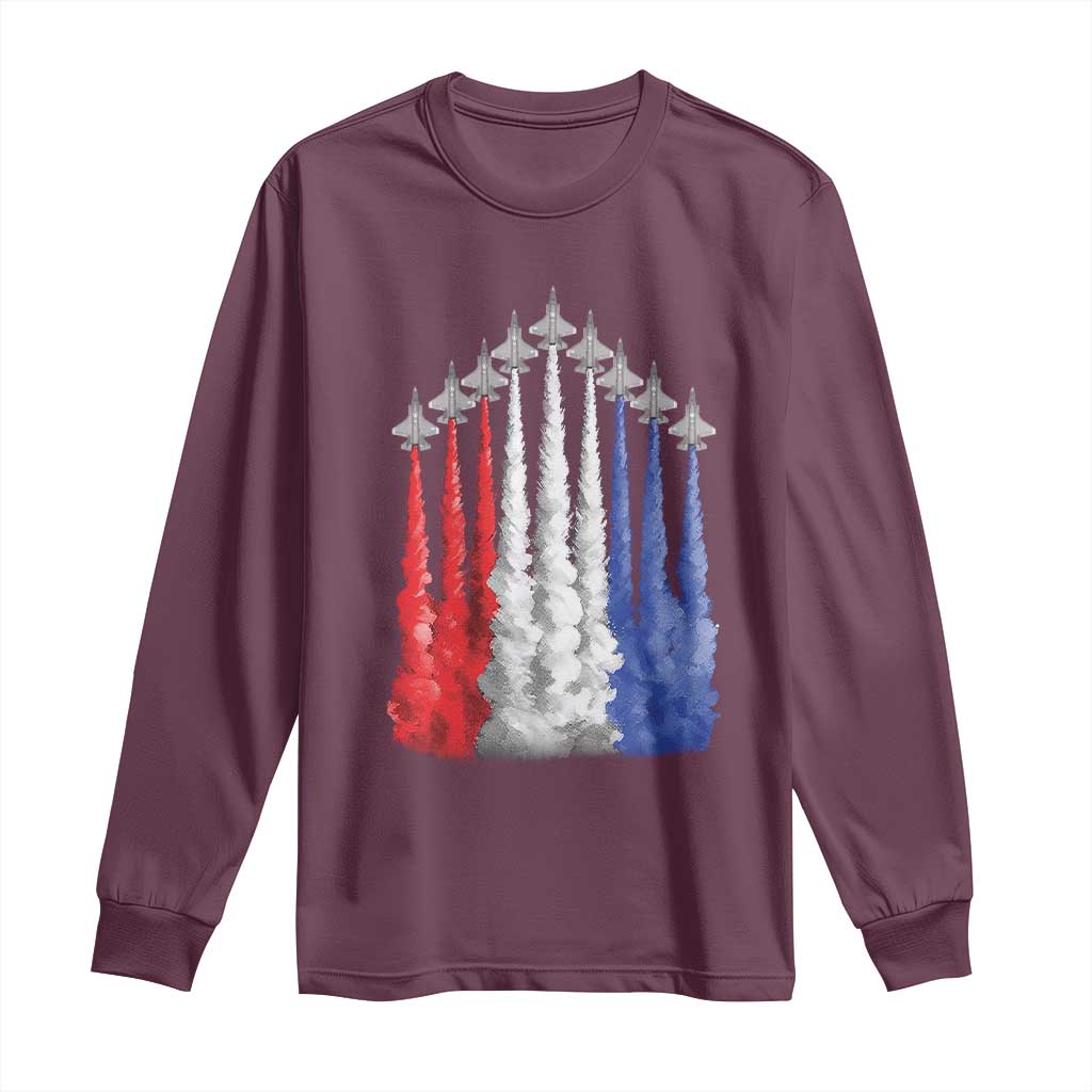 Funny Fighter Jet Airplane American Flag 4th Of July Long Sleeve Shirt TS11 Maroon Print Your Wear