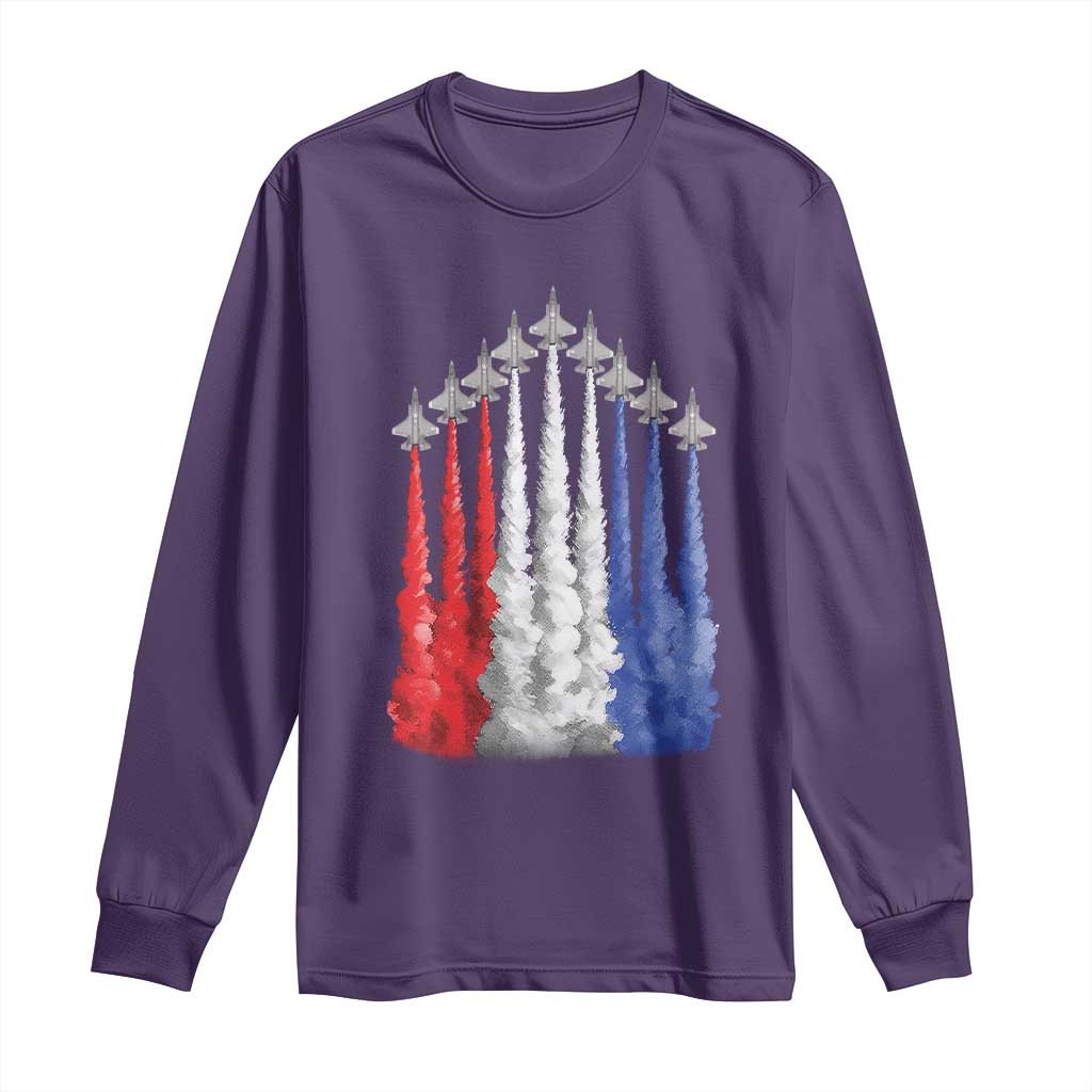 Funny Fighter Jet Airplane American Flag 4th Of July Long Sleeve Shirt TS11 Purple Print Your Wear