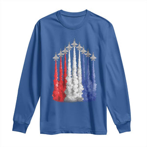 Funny Fighter Jet Airplane American Flag 4th Of July Long Sleeve Shirt TS11 Royal Blue Print Your Wear
