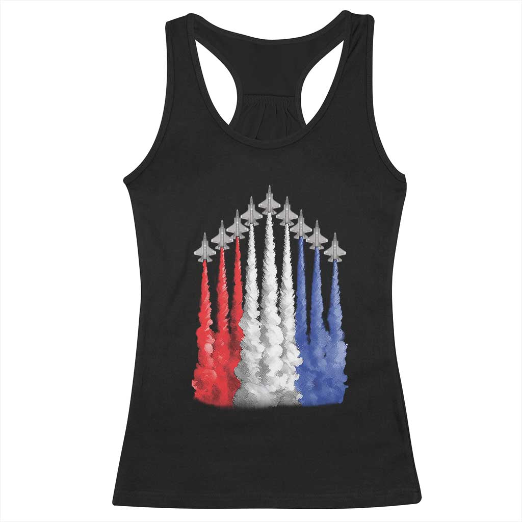 Funny Fighter Jet Airplane American Flag 4th Of July Racerback Tank Top TS11 Black Print Your Wear