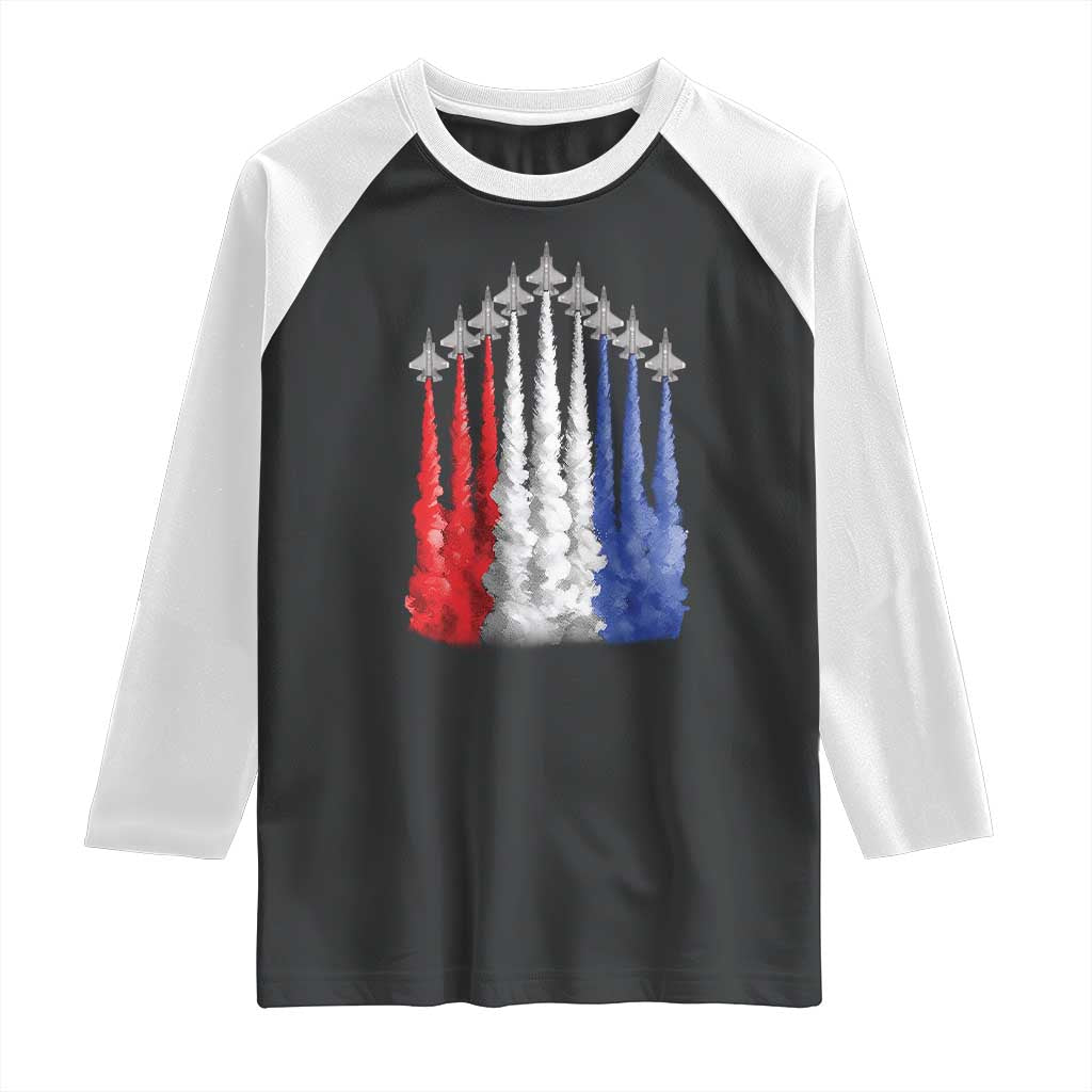 Funny Fighter Jet Airplane American Flag 4th Of July Raglan Shirt TS11 Black White Print Your Wear
