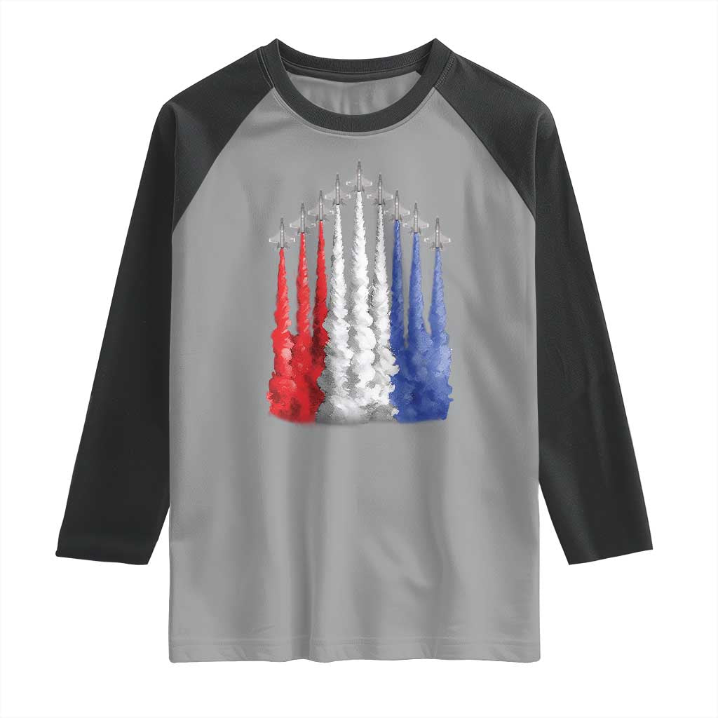 Funny Fighter Jet Airplane American Flag 4th Of July Raglan Shirt TS11 Sport Gray Black Print Your Wear