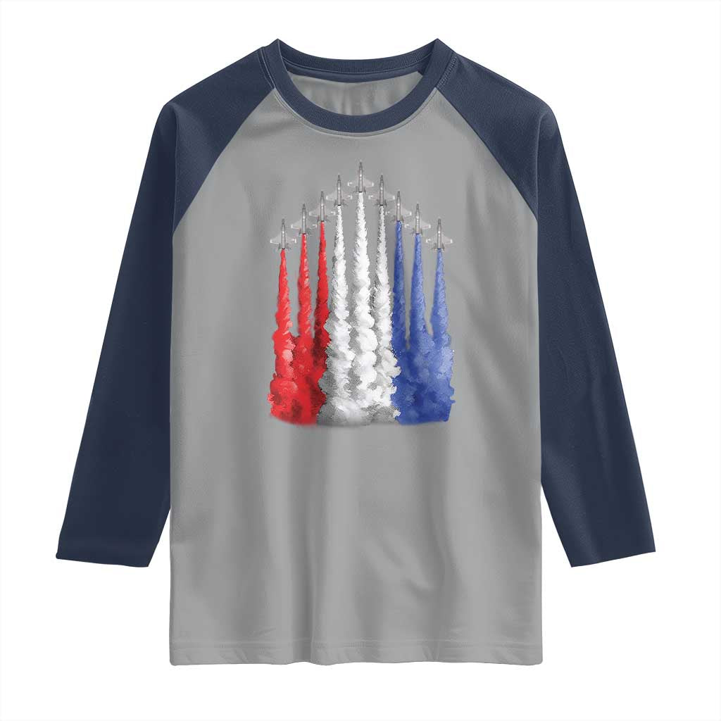 Funny Fighter Jet Airplane American Flag 4th Of July Raglan Shirt TS11 Sport Gray Navy Print Your Wear