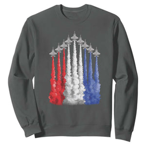 Funny Fighter Jet Airplane American Flag 4th Of July Sweatshirt TS11 Dark Heather Print Your Wear