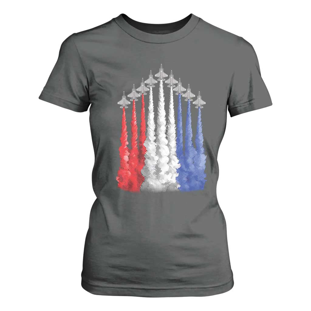 Funny Fighter Jet Airplane American Flag 4th Of July T Shirt For Women TS11 Dark Heather Print Your Wear